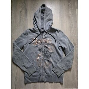 JIMMY'Z Gray Women Large Y2K Vintage Embellished Full Zip Hood Sweatshirt Grunge
